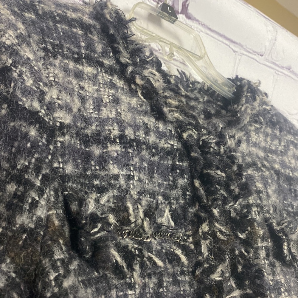 Joe Fresh wool & tweed silver detail accent with fringe trim on collar & wrist - Picture 7 of 10